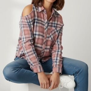 Denim & Supply Ralph Lauren Open Shoulder Plaid Shirt Boho Grunge Festival Small